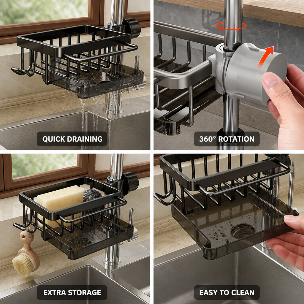 Quick-Draining Aluminum Over-Sink Organizer