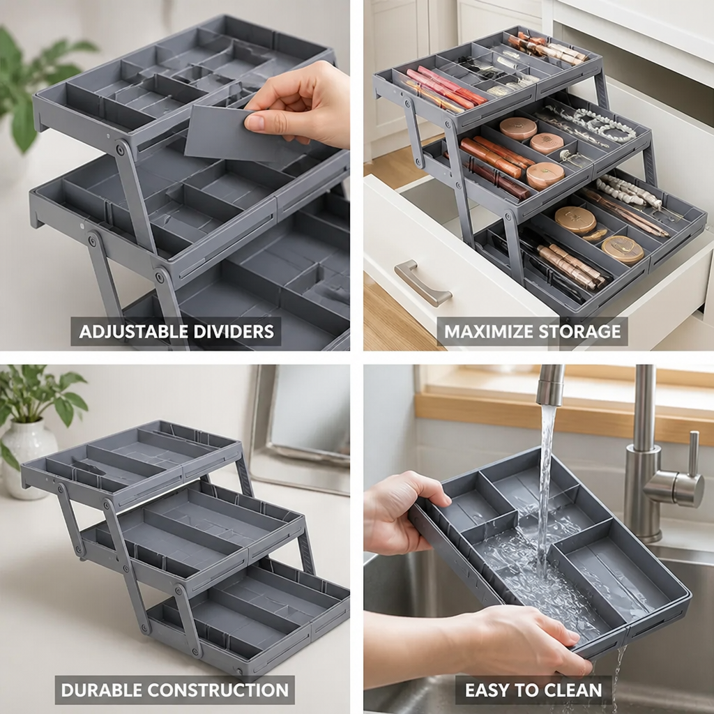 3-Tier Modular Drawer Organizer with Adjustable Dividers