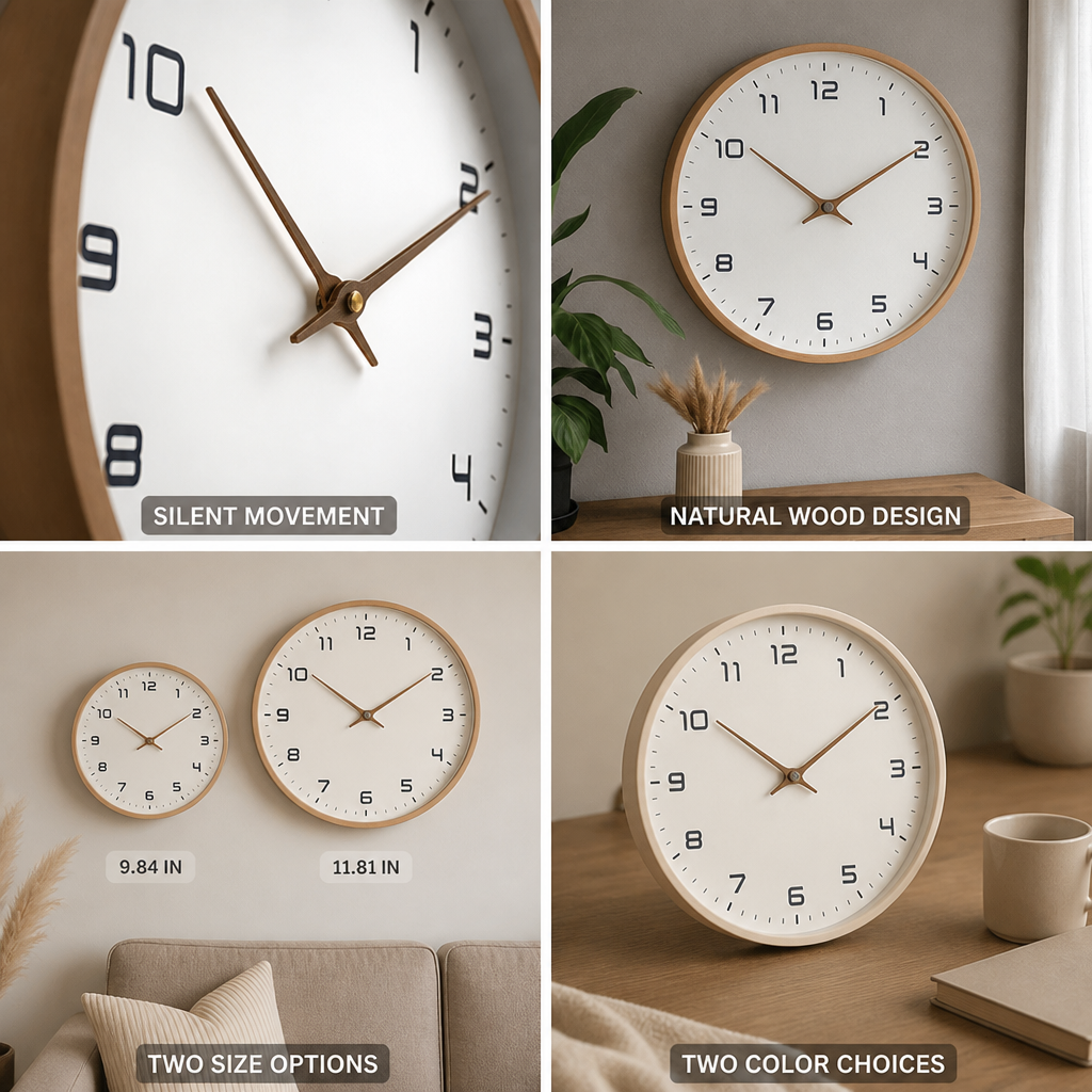 Scandinavian Solid Wood Silent Wall Clock
