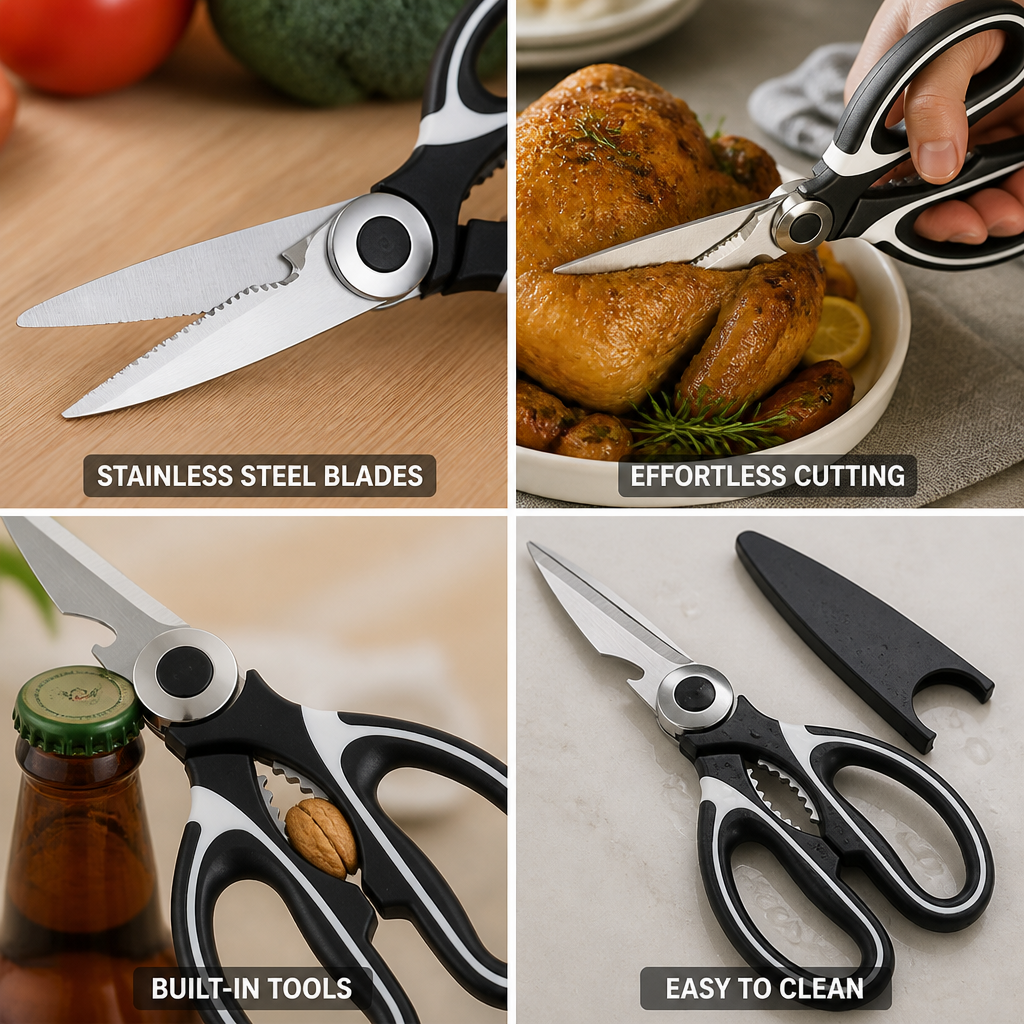 Ergonomic Stainless Steel Multipurpose Kitchen Shears (Bottle Opener & Nutcracker)