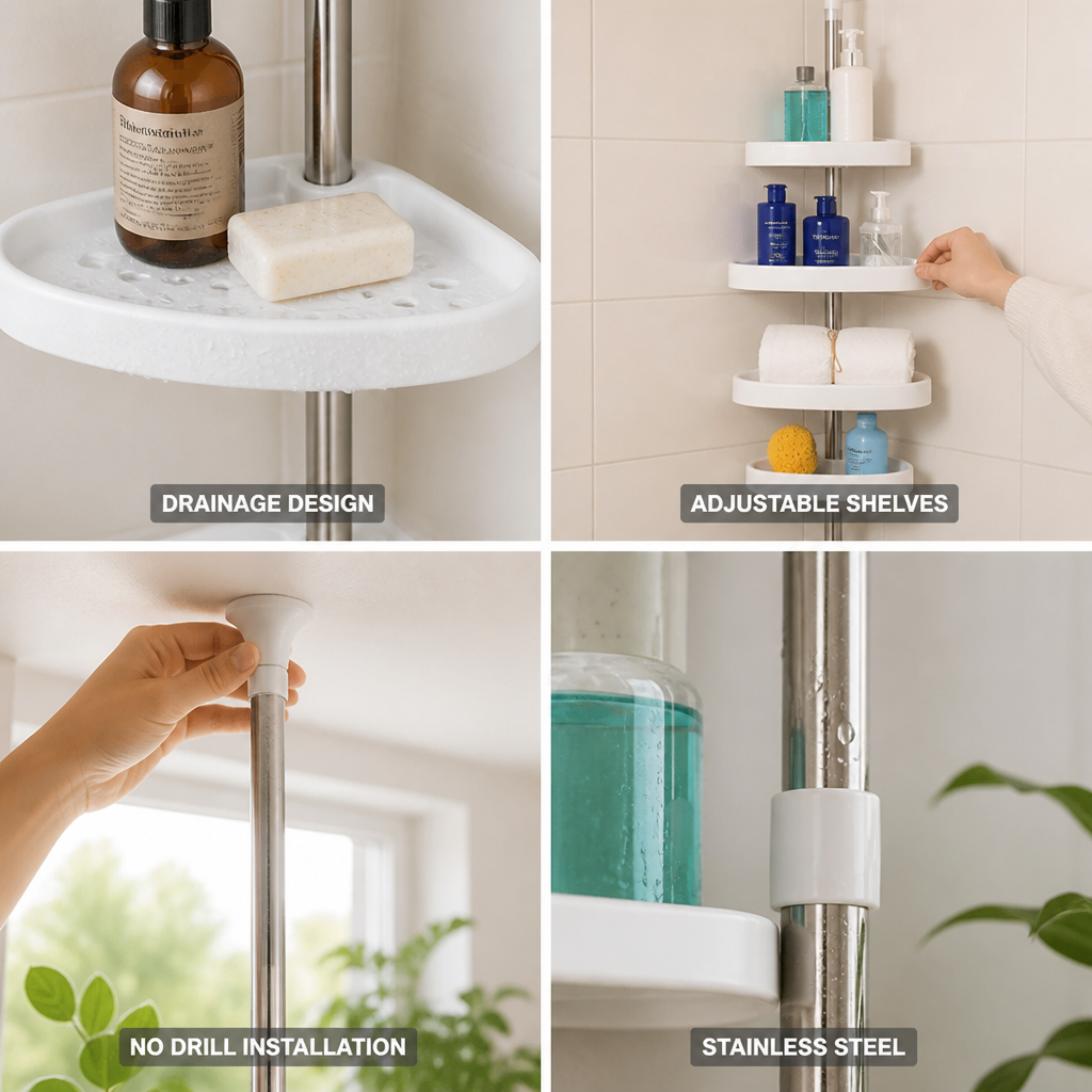 Stainless Steel Corner Shower Organizer with Tension Pole