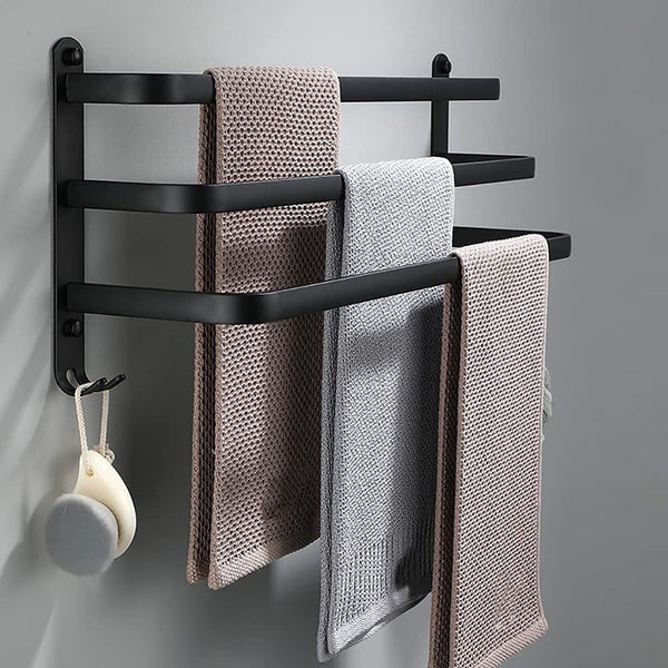 Wall-Mounted Towel Rack with Hooks - Space-Saving Design