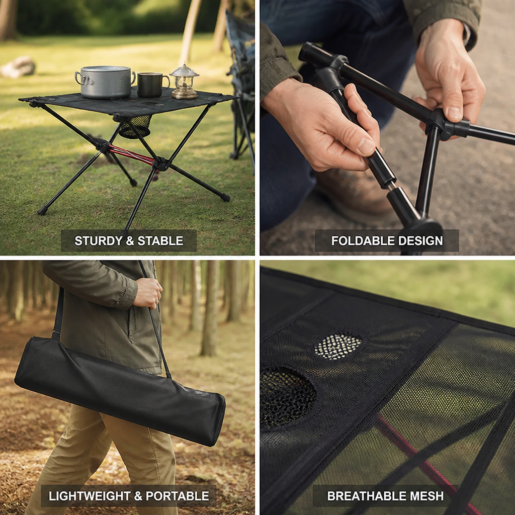 Foldable Rectangular Aluminum Camping Table (Carrying Bag Included)