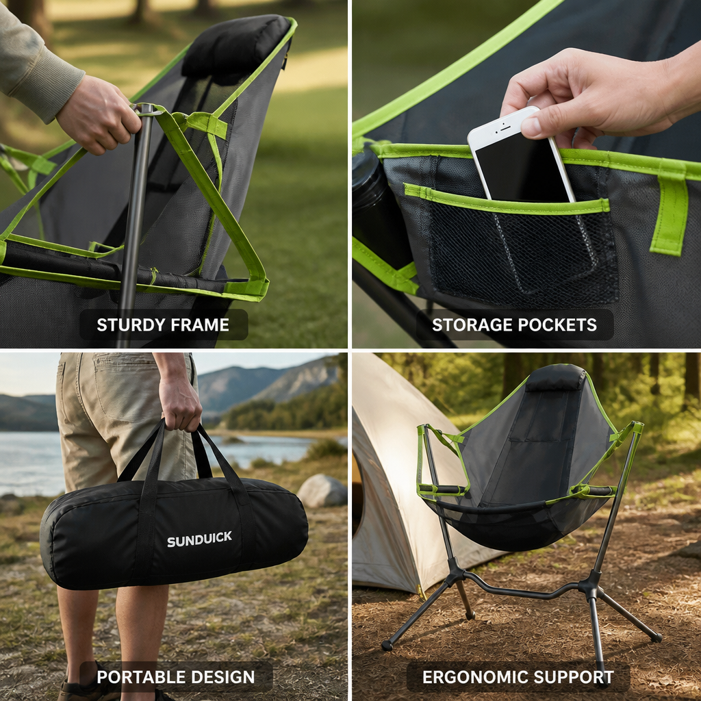 Reclining Outdoor Chair (Folding Frame, Headrest, Carrying Bag)