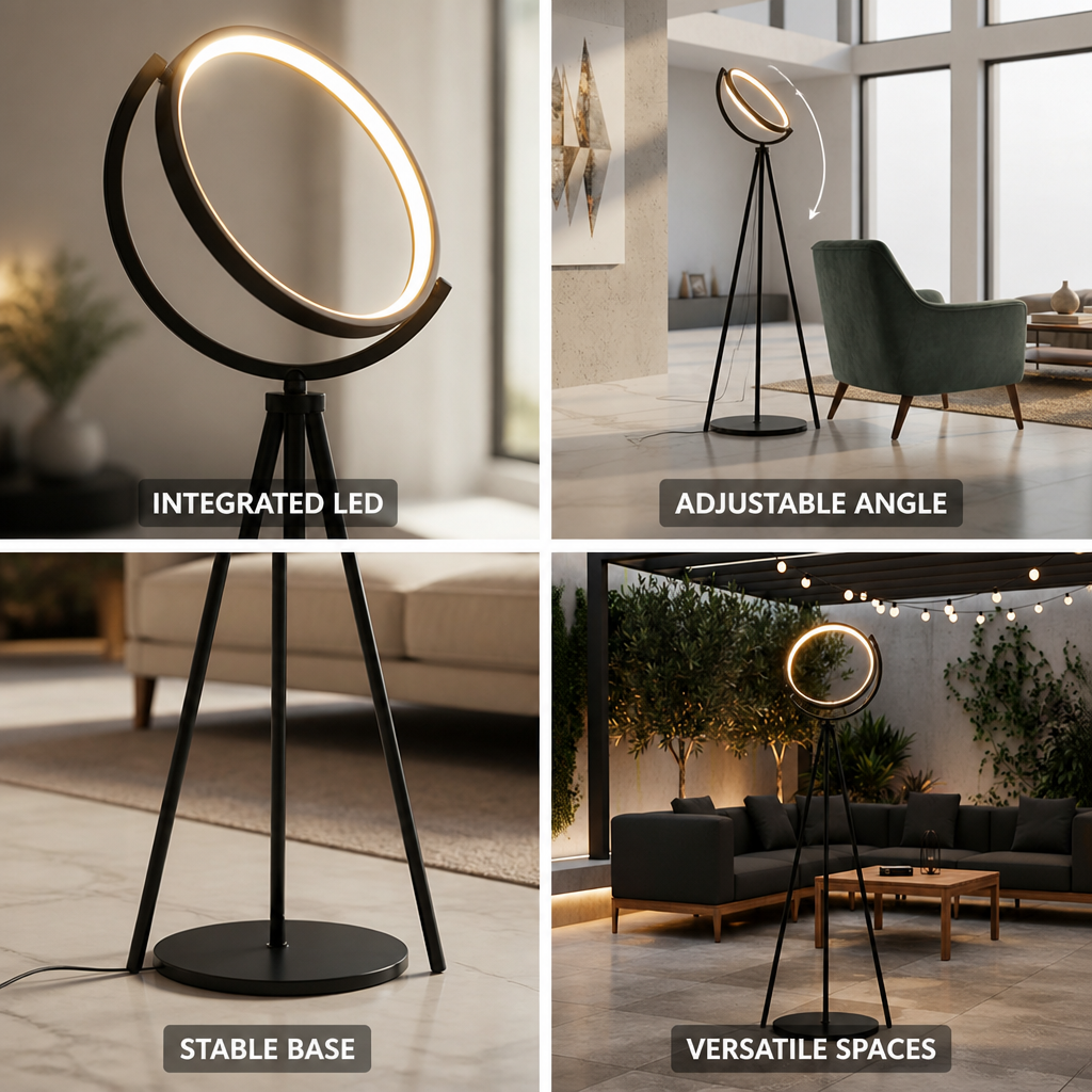 Powder-Coated Metal Circular LED Floor Lamp