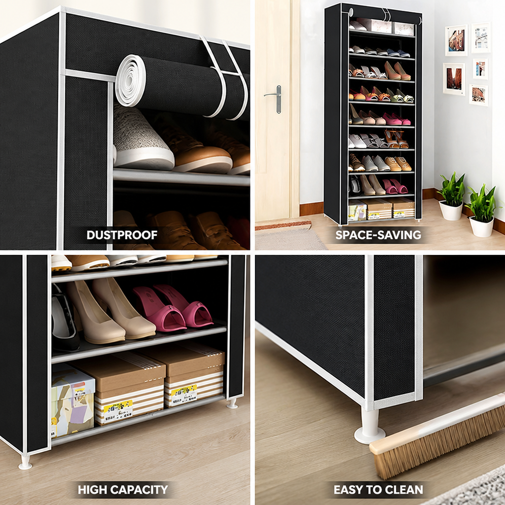 Vertical Space-Saving Shoe Organizer (Holds Up to 30 Pairs, Tool-Free Assembly)