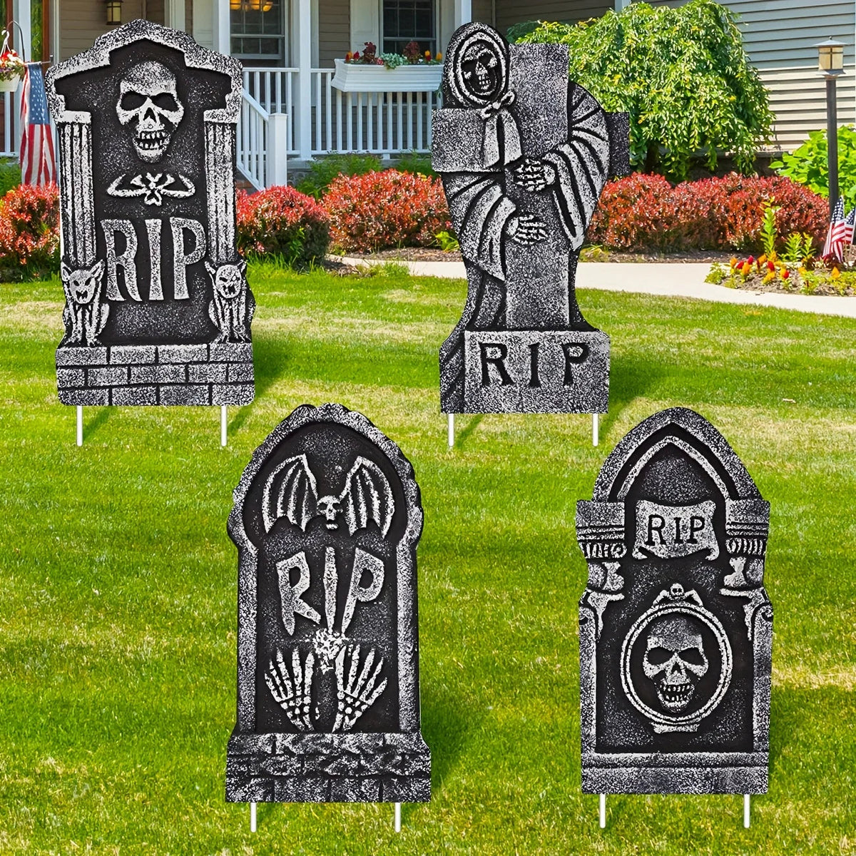 Set of 4 Spooky Grave Markers for Halloween Decor