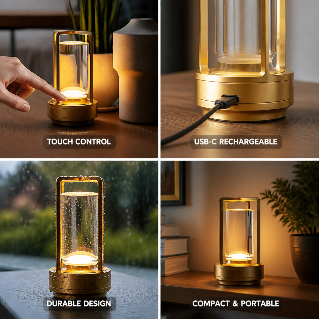 USB-C Rechargeable Aluminum Table Lamp with Touch Control