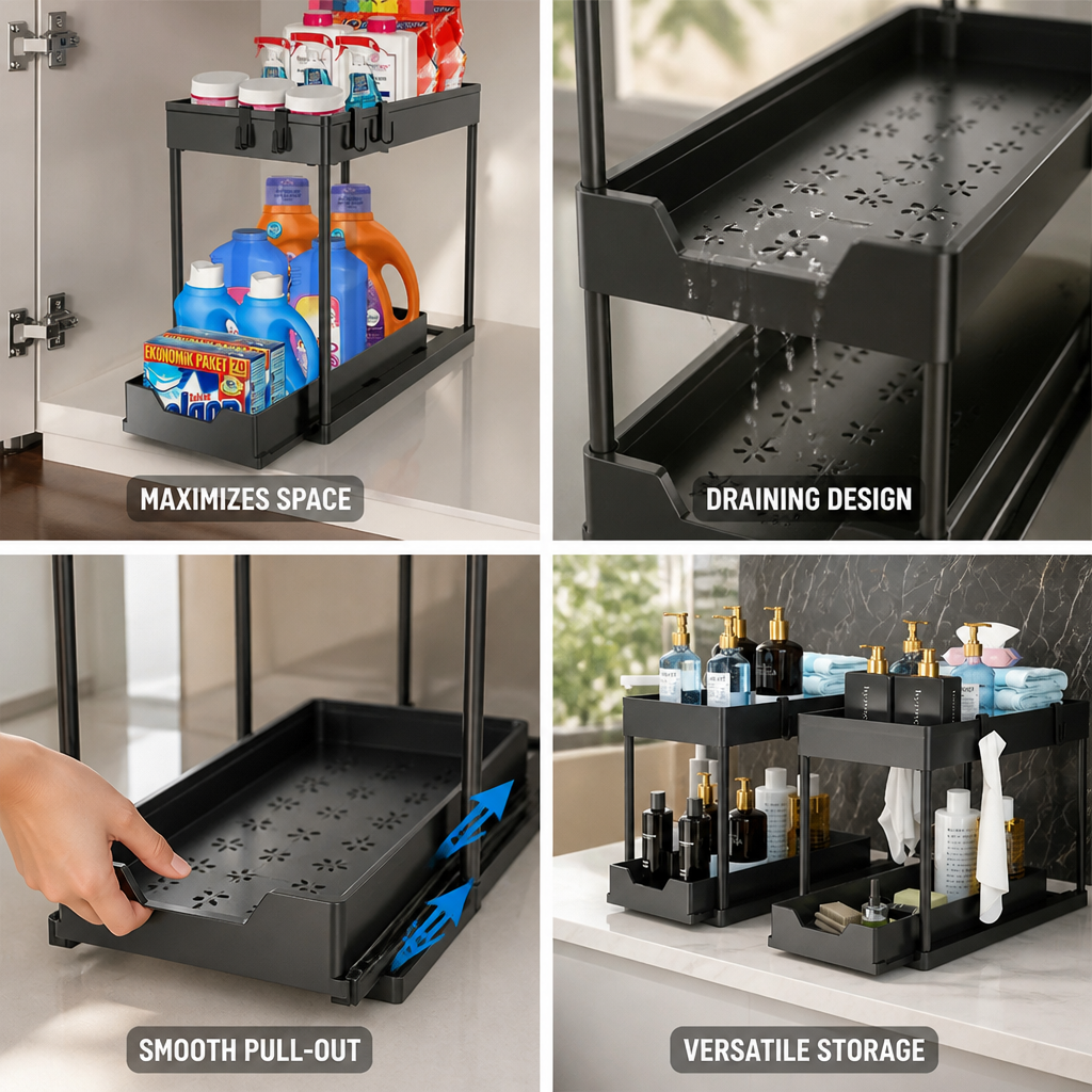 Two-Tier Metal Frame Cabinet Pull-Out Organizer