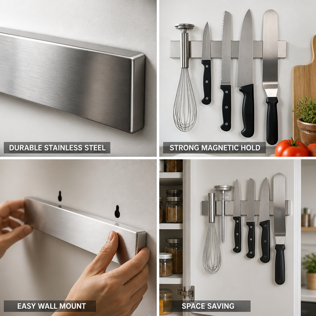 Stainless Steel Magnetic Kitchen Knife & Tool Organizer (14-Inch)