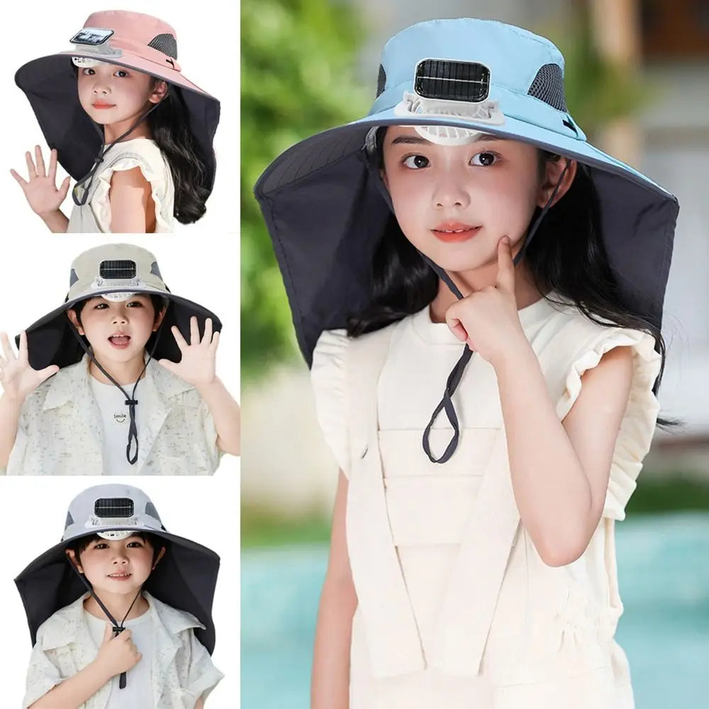 Kids' Adjustable Sunshade Hat with Solar Fan