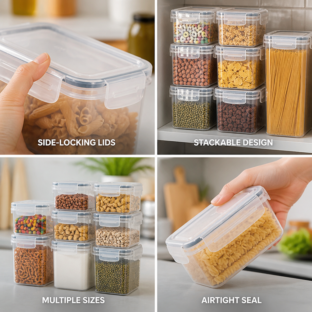 Side-Locking Clear Stackable Food Storage Containers
