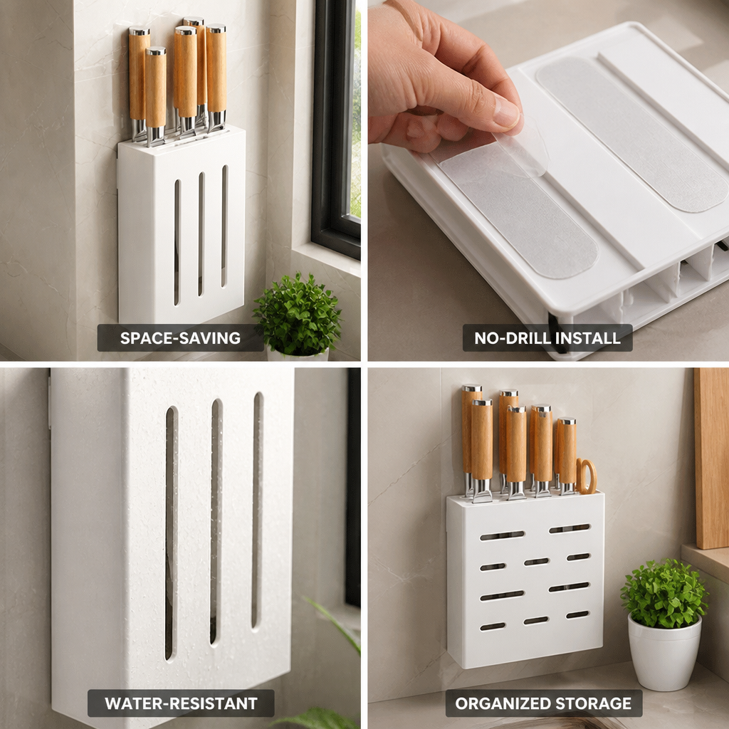 No-Drill Adhesive Wall-Mounted Knife Organizer