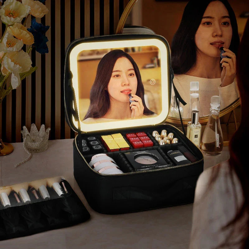 Illuminate Your Beauty: Smart Makeup Organizer with Mirror