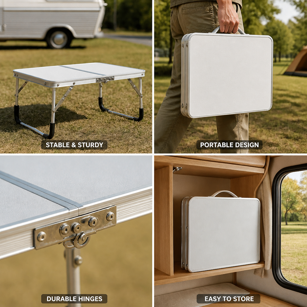 Folding Aluminium Outdoor Table (Rectangular Top With Rounded Edges, For Camping)