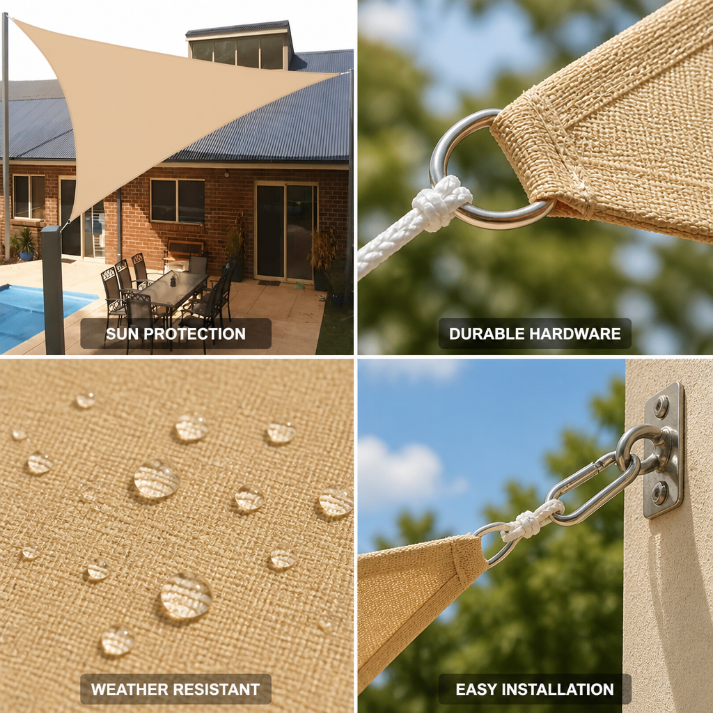 Triangular Polyester Shade Sail (Metal D-Rings & Carabiners)