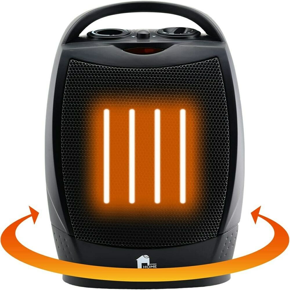 Compact Whisper-Quiet Oscillating Space Heater with Thermostat