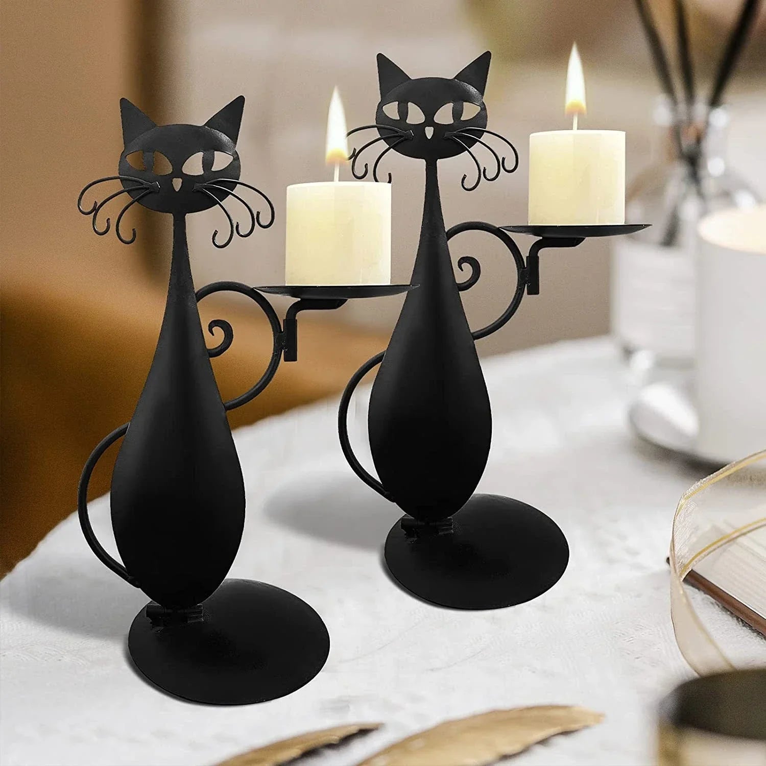 Charming Feline Candle Stand