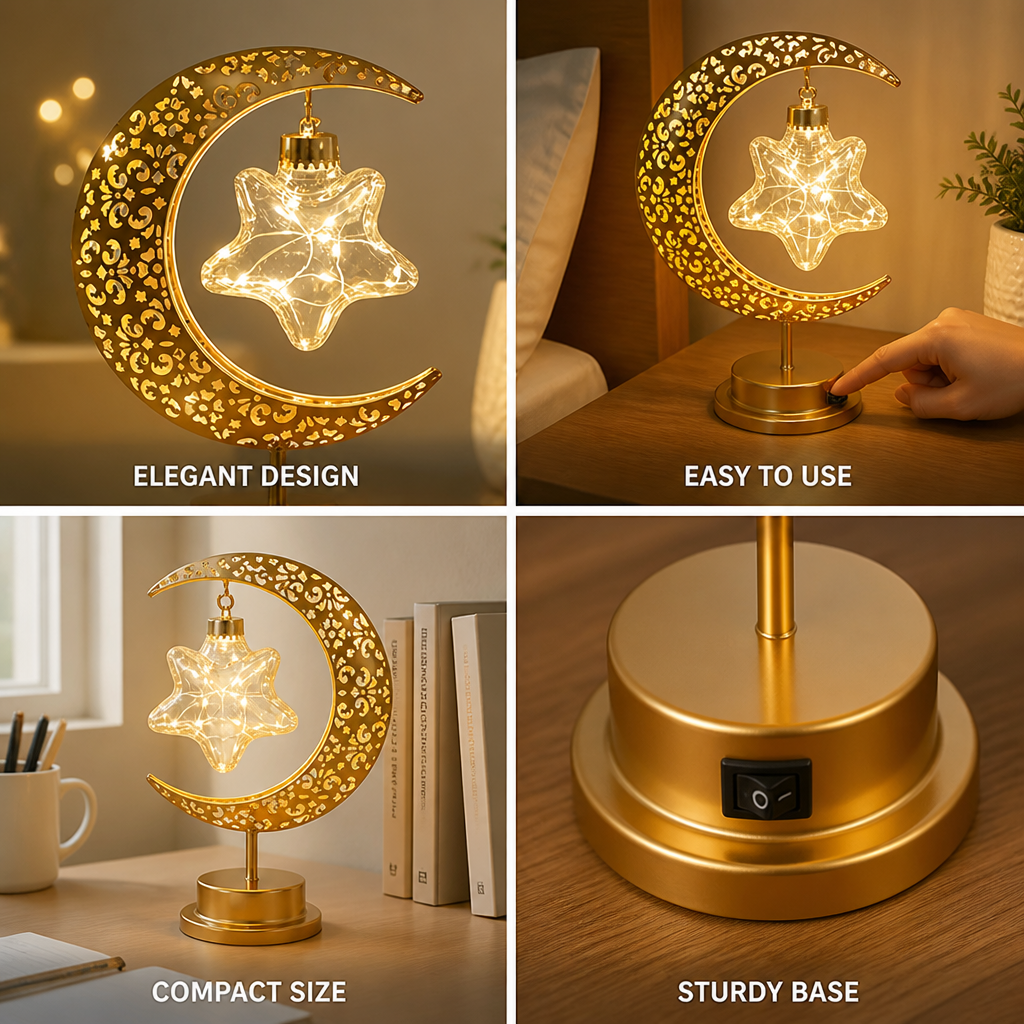 Warm White Crescent Moon & Star Table Lamp