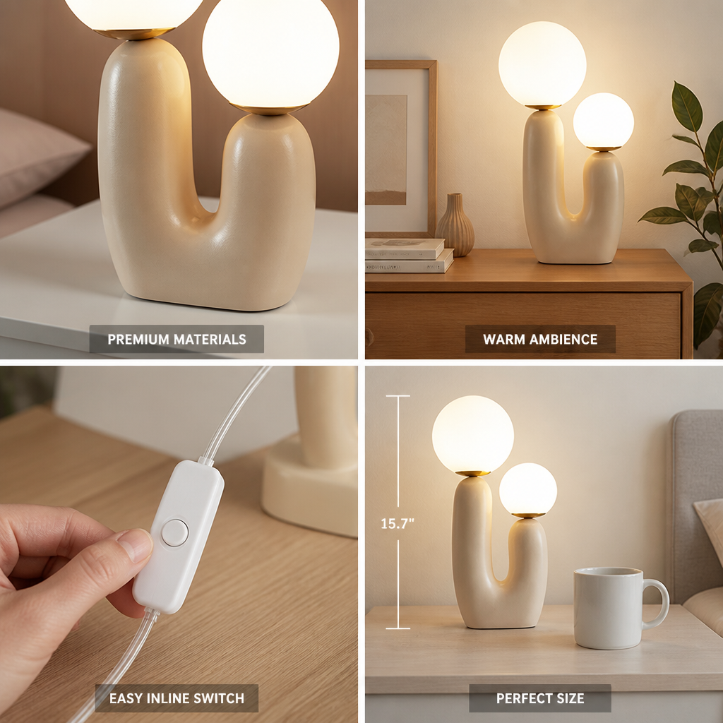 Cactus-Shaped Glass Shade Table Lamp with Resin Base