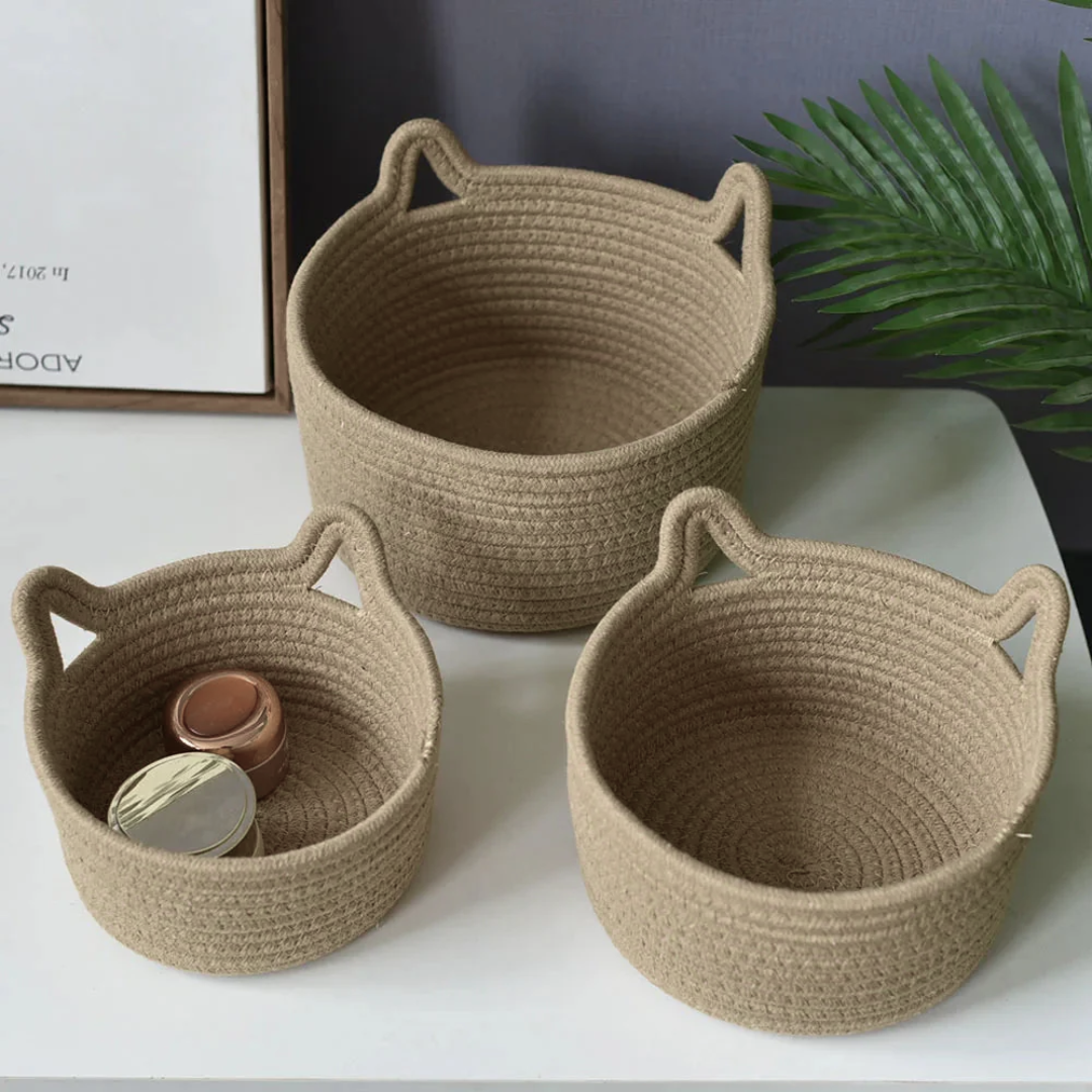 Charming Cat Ears Storage Basket for Desktop Organization