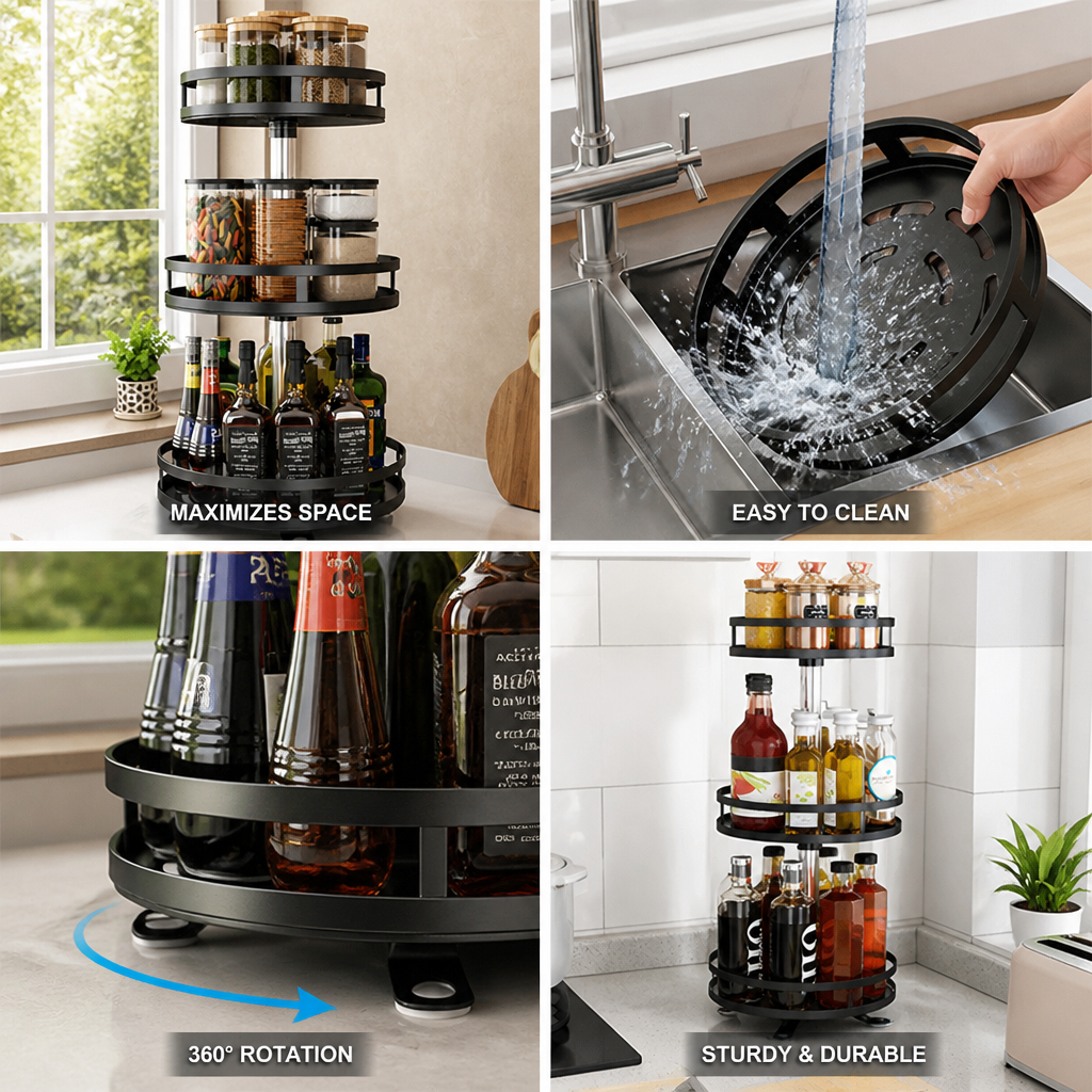 Rotating Metal Countertop Organizer (3-Tier)