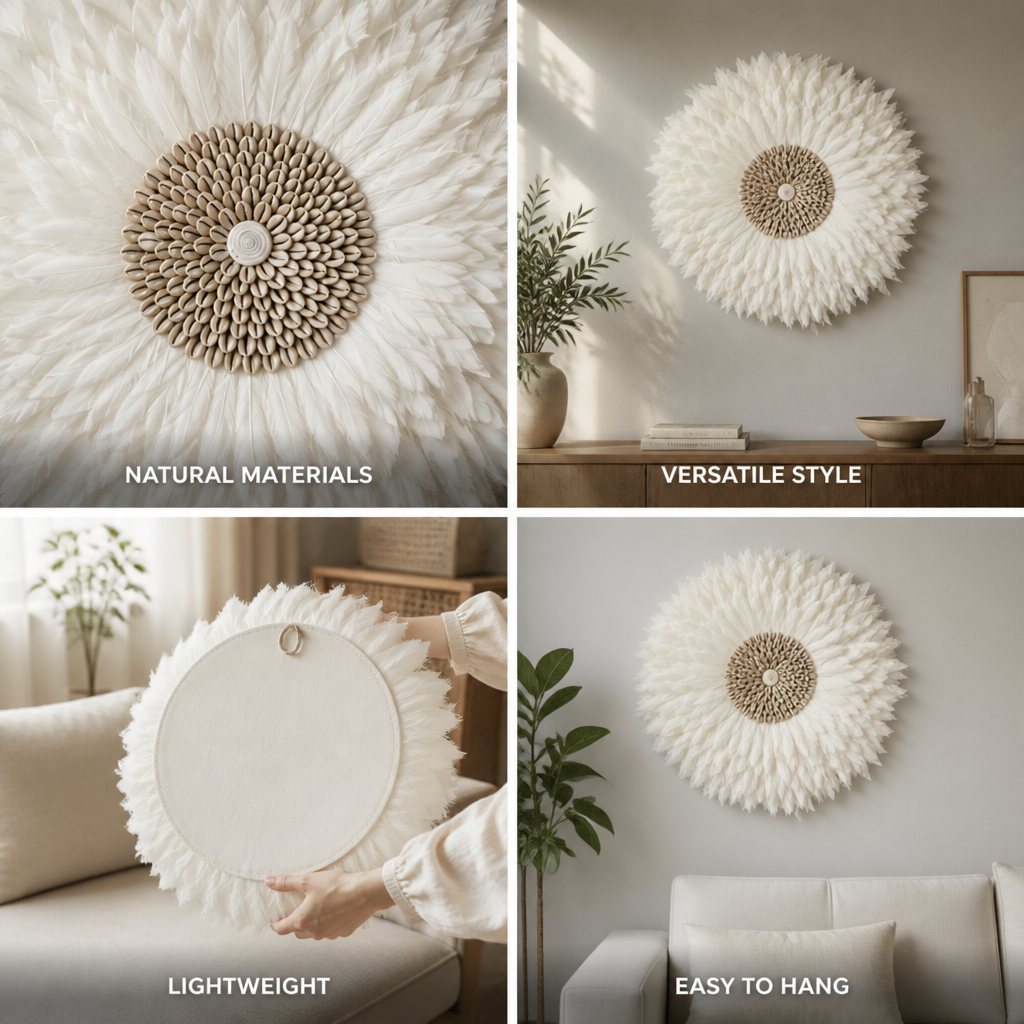 Handmade Natural Feather & Shell Wall Art