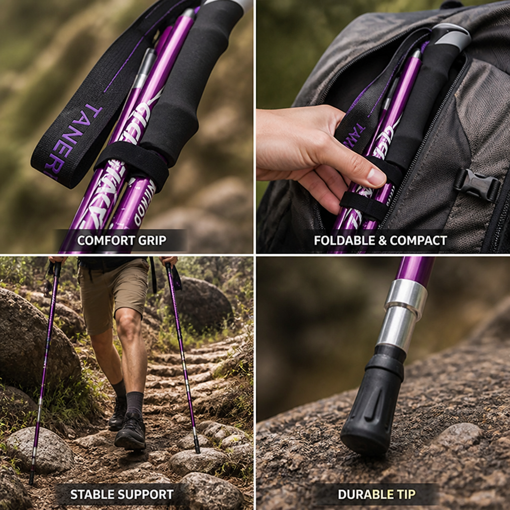 Foldable Telescoping Trekking Pole (Foam Handle & Rubber Tip)
