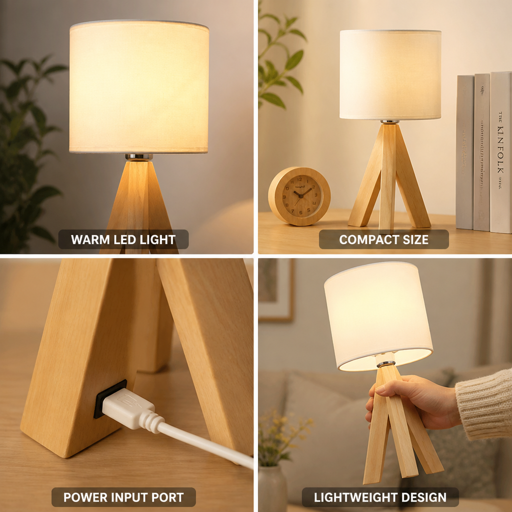 Compact Wood-Finish LED Table Lamp