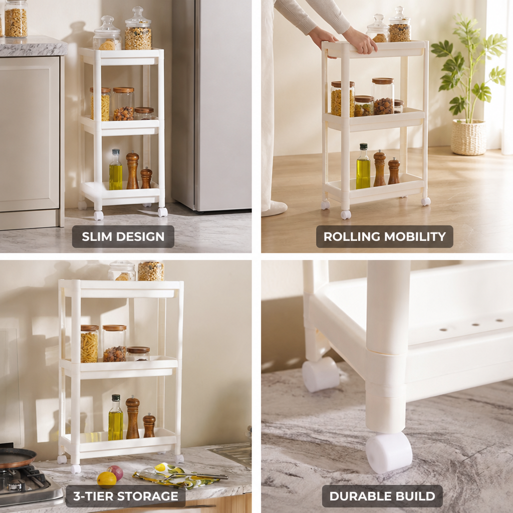 Slim Rolling Kitchen Organizer (3-Tier)