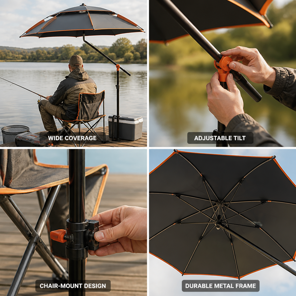 Beach Chair-Mount Tubular Metal Shade Canopy (Adjustable Tilt)
