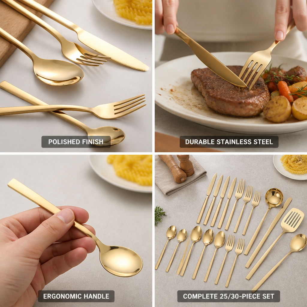 Polished Stainless Steel Cutlery & Tool Set (25/30-Piece)