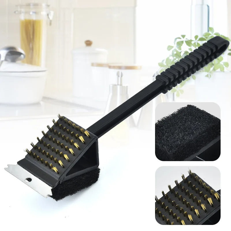 All-in-One Grill Cleaning Tool with Steel Brush and Sponge