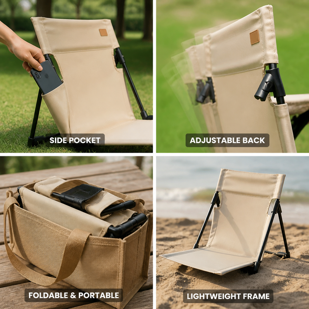 Aluminum Folding Chair with Adjustable Backrest (Side Pocket)