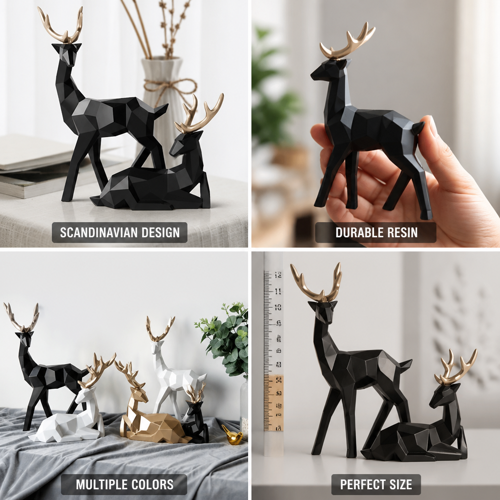 Scandinavian Resin Reindeer Figurines (Sitting & Standing Pair)