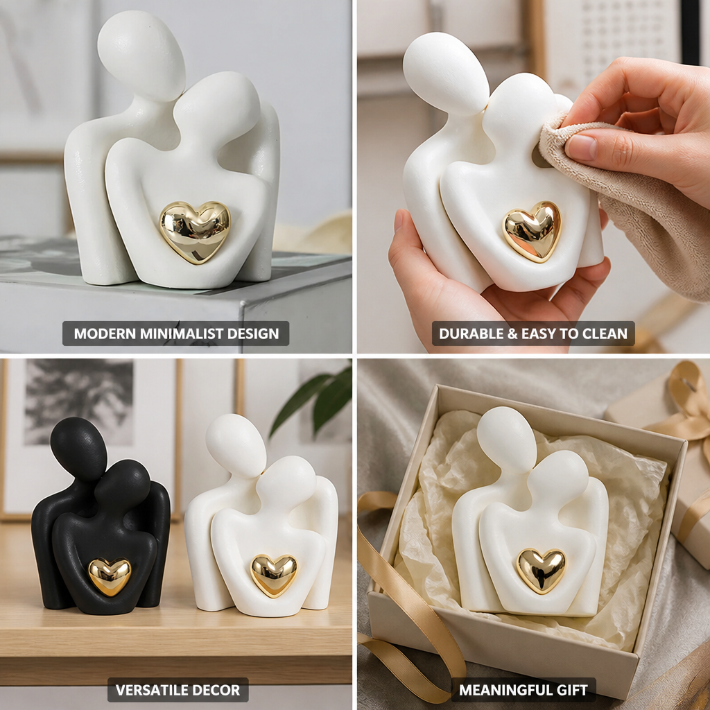 Minimalist Gold-Accented Resin Couple Figurine