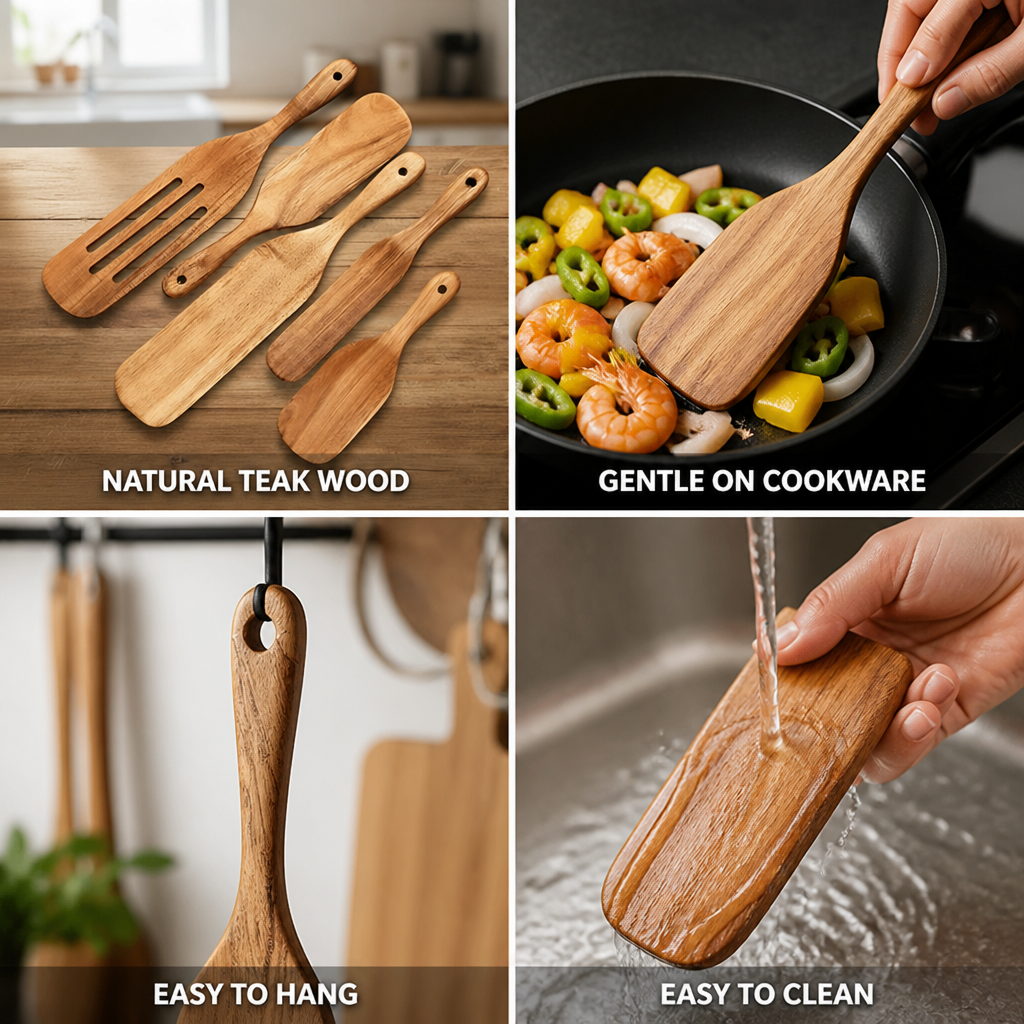 Teak Wood Utensil Set (Set of 4 or 5)