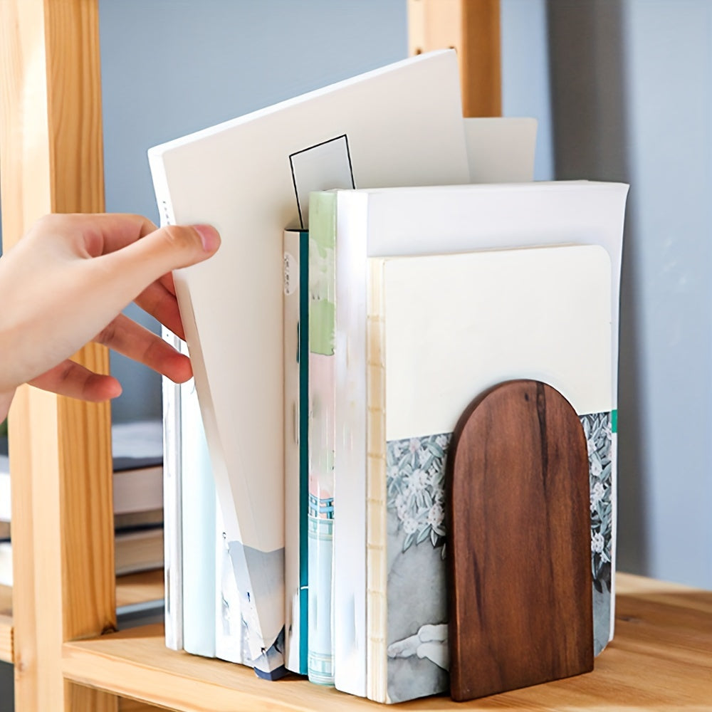 Elegant Walnut Wood Bookends – Sturdy, Non-Slip Holders for Any Space