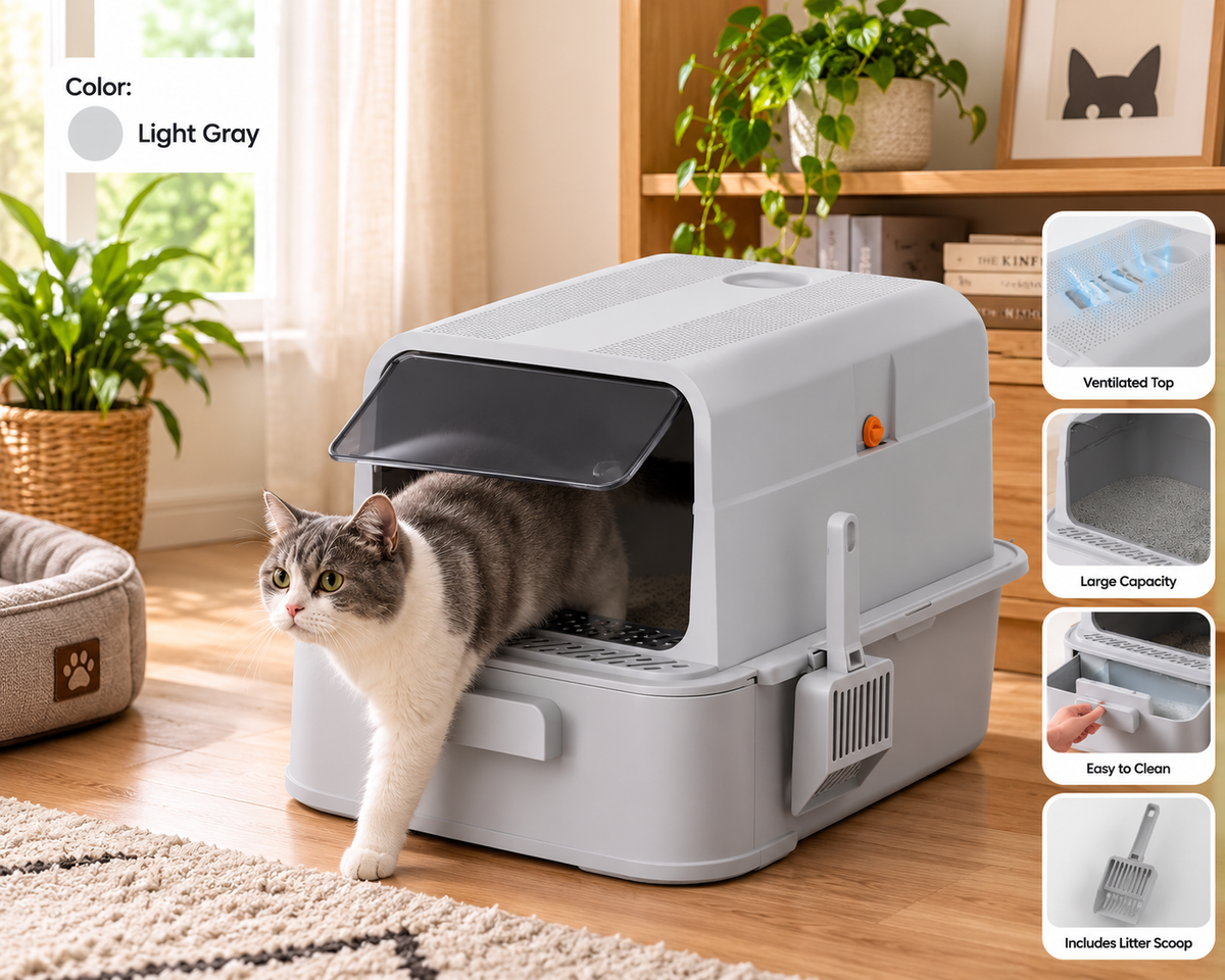 Spacious Enclosed Cat Litter Tray with Odor Control | Easy-Clean Design