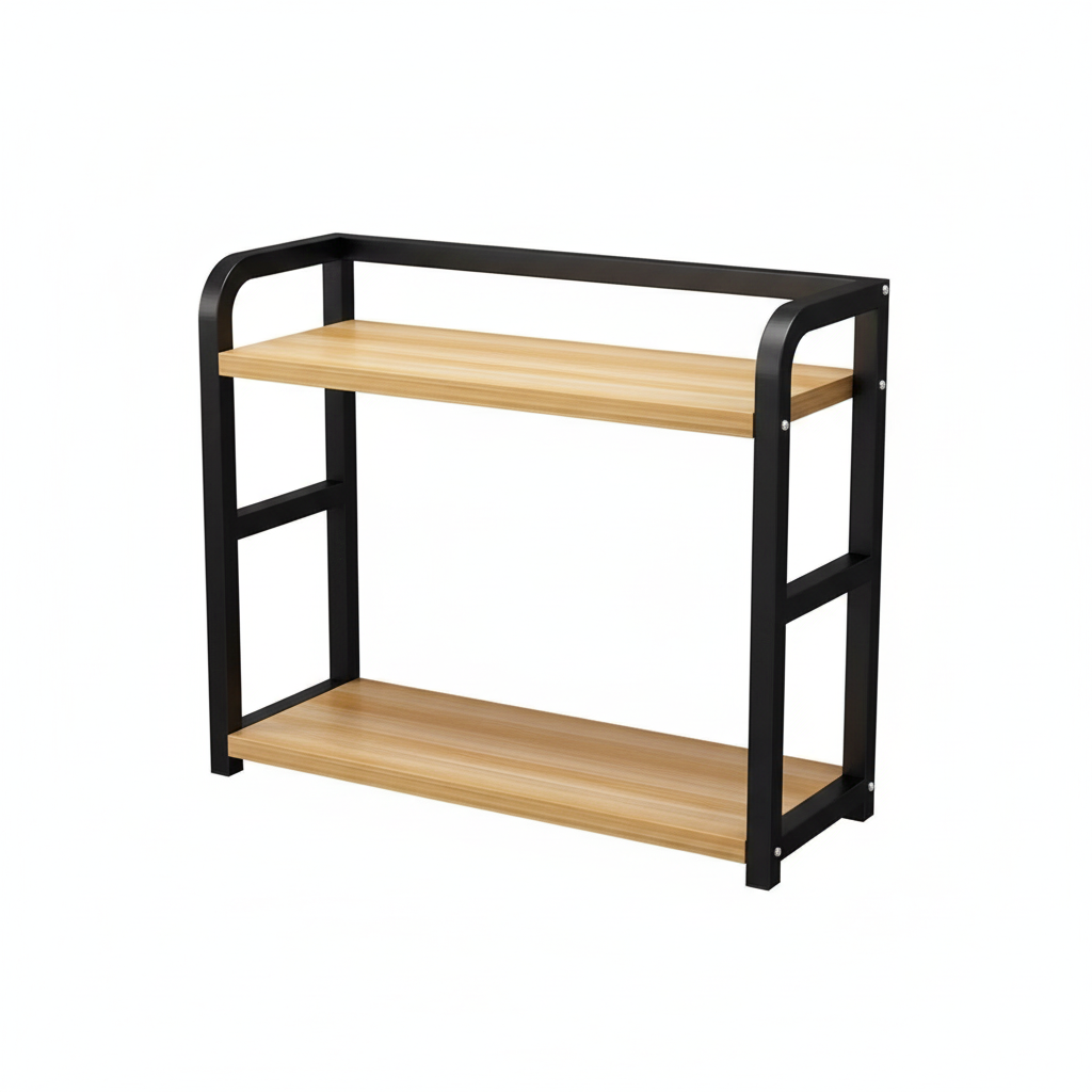Stylish 2-Tier Metal and Wood Countertop Storage Solution