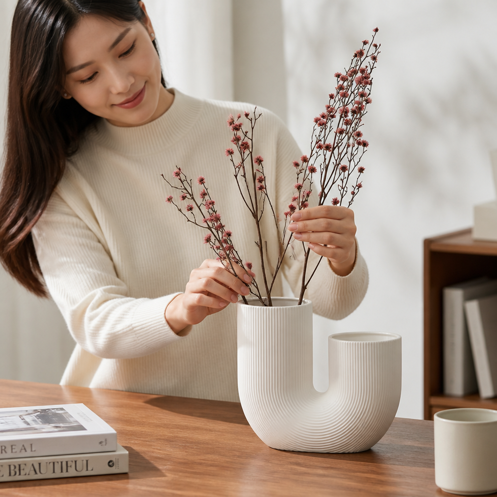 Nordic Minimalist U-Shaped Ceramic Vase (Large)