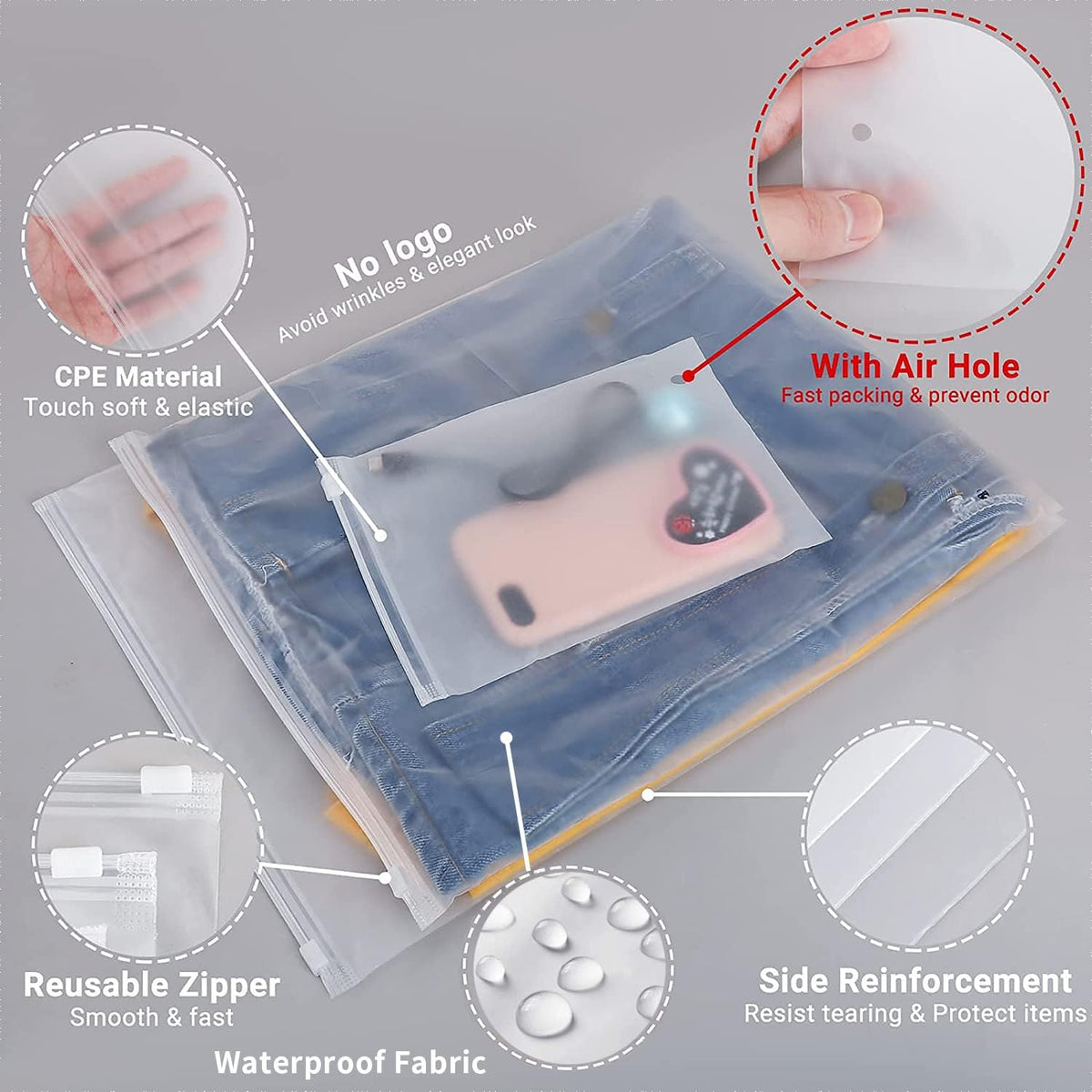 Frosted Zip Storage Bags – 20 Count Plastic Clothing Protectors (Buy 2, Get 1 Free)