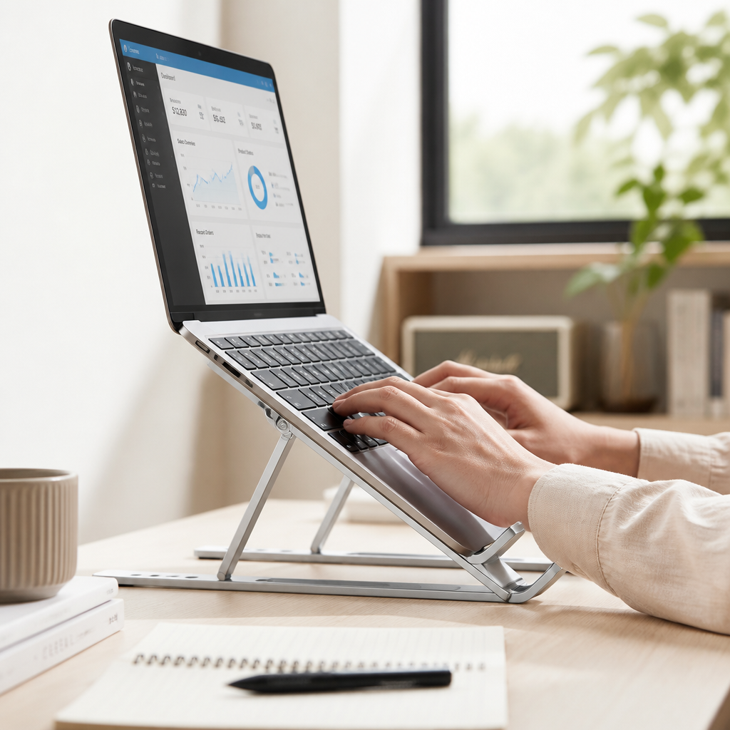 Anodized Aluminum Foldable & Adjustable Laptop Stand (6-Angle, Non-Slip Pads)