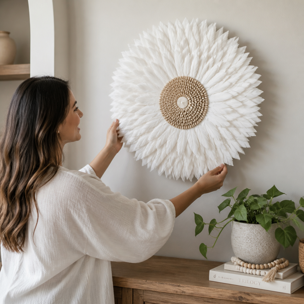 Handmade Natural Feather & Shell Wall Art