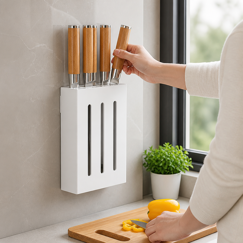 No-Drill Adhesive Wall-Mounted Knife Organizer