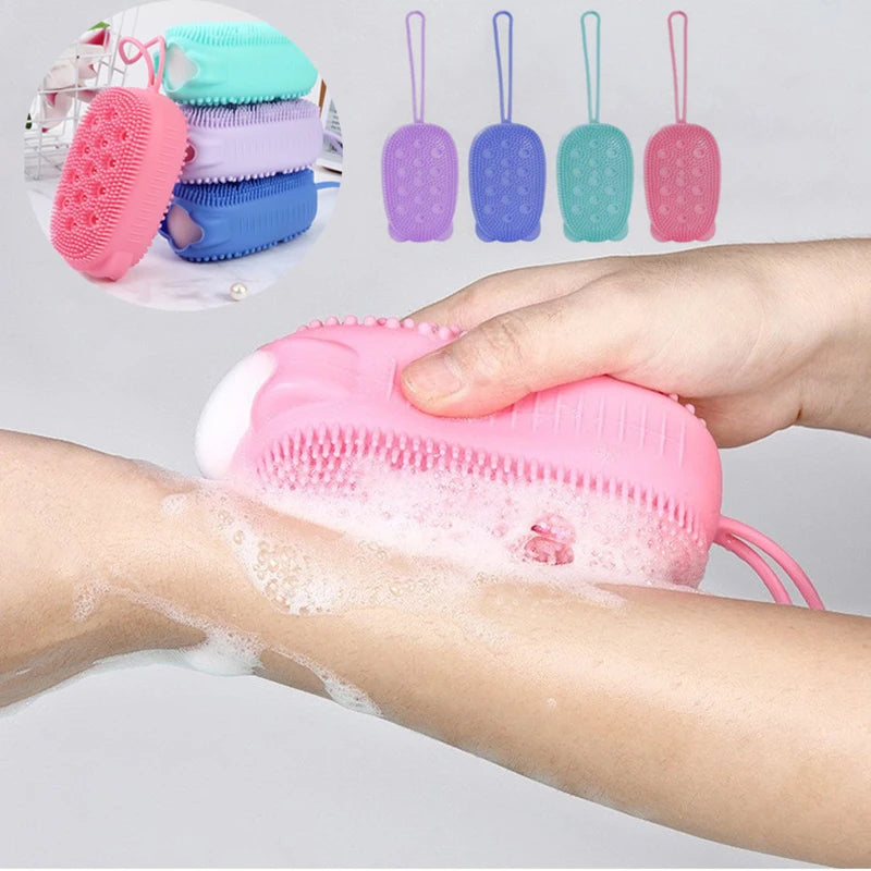 Dual-Sided Silicone Bath Scrubber with Integrated Soap Dispenser