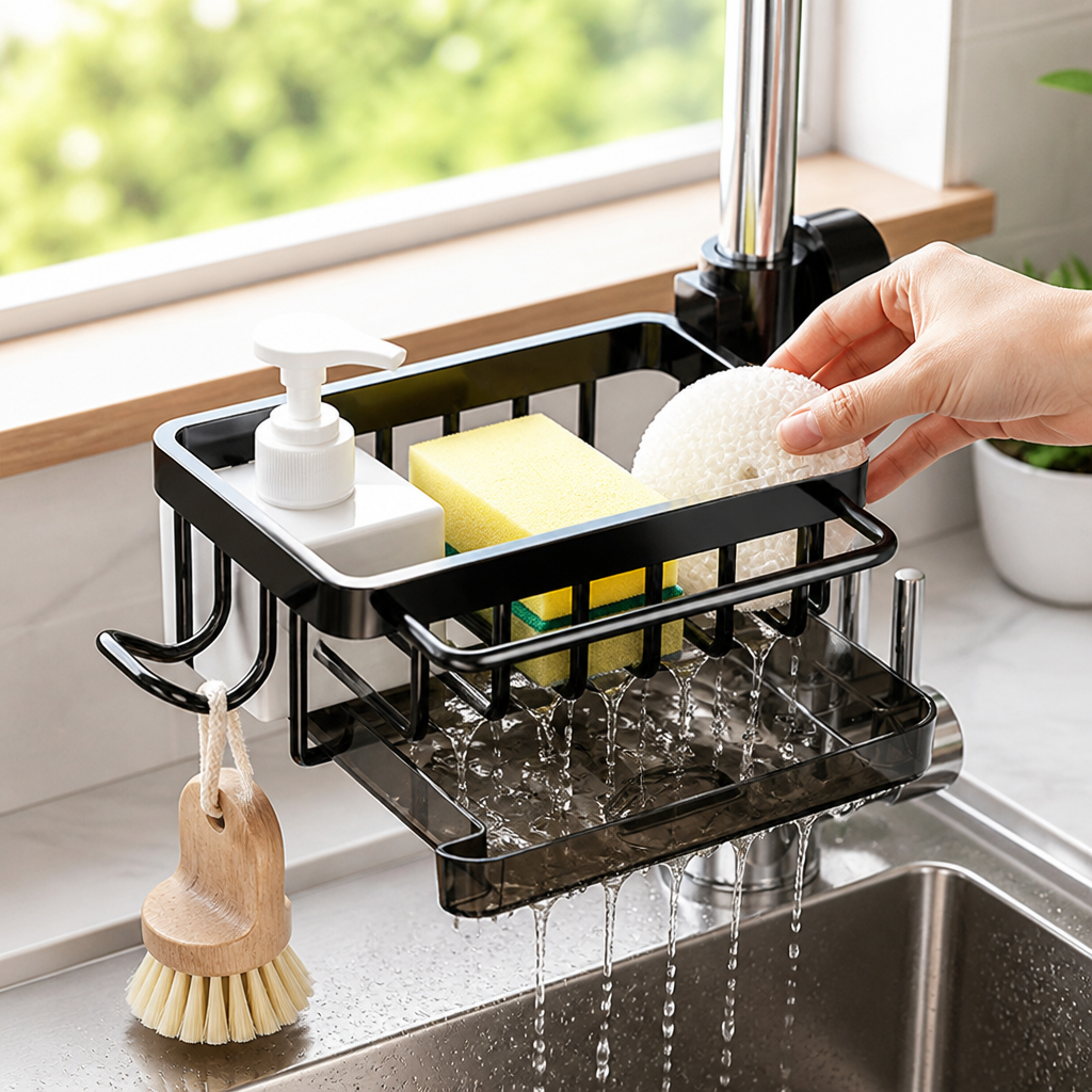 Quick-Draining Aluminum Over-Sink Organizer
