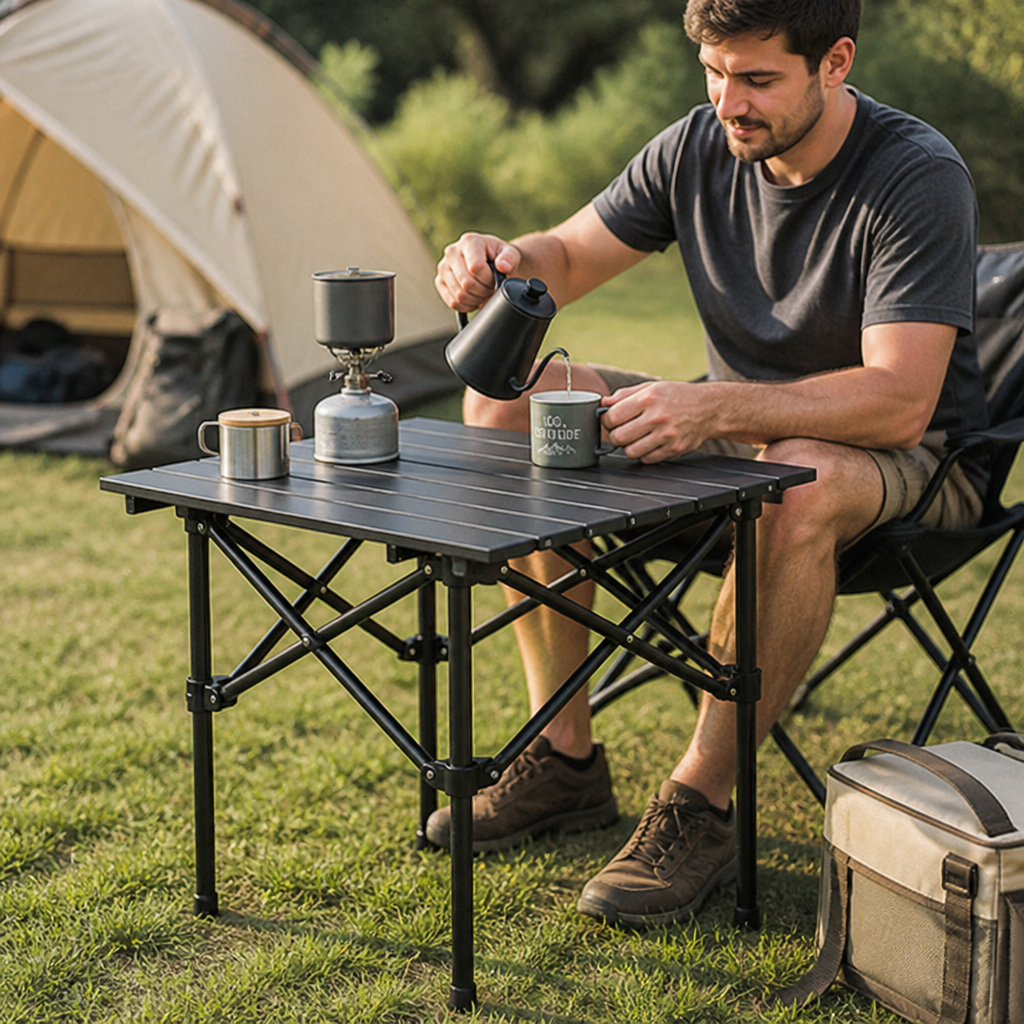 Powder-Coated Carbon Steel X-Frame Camping Folding Table