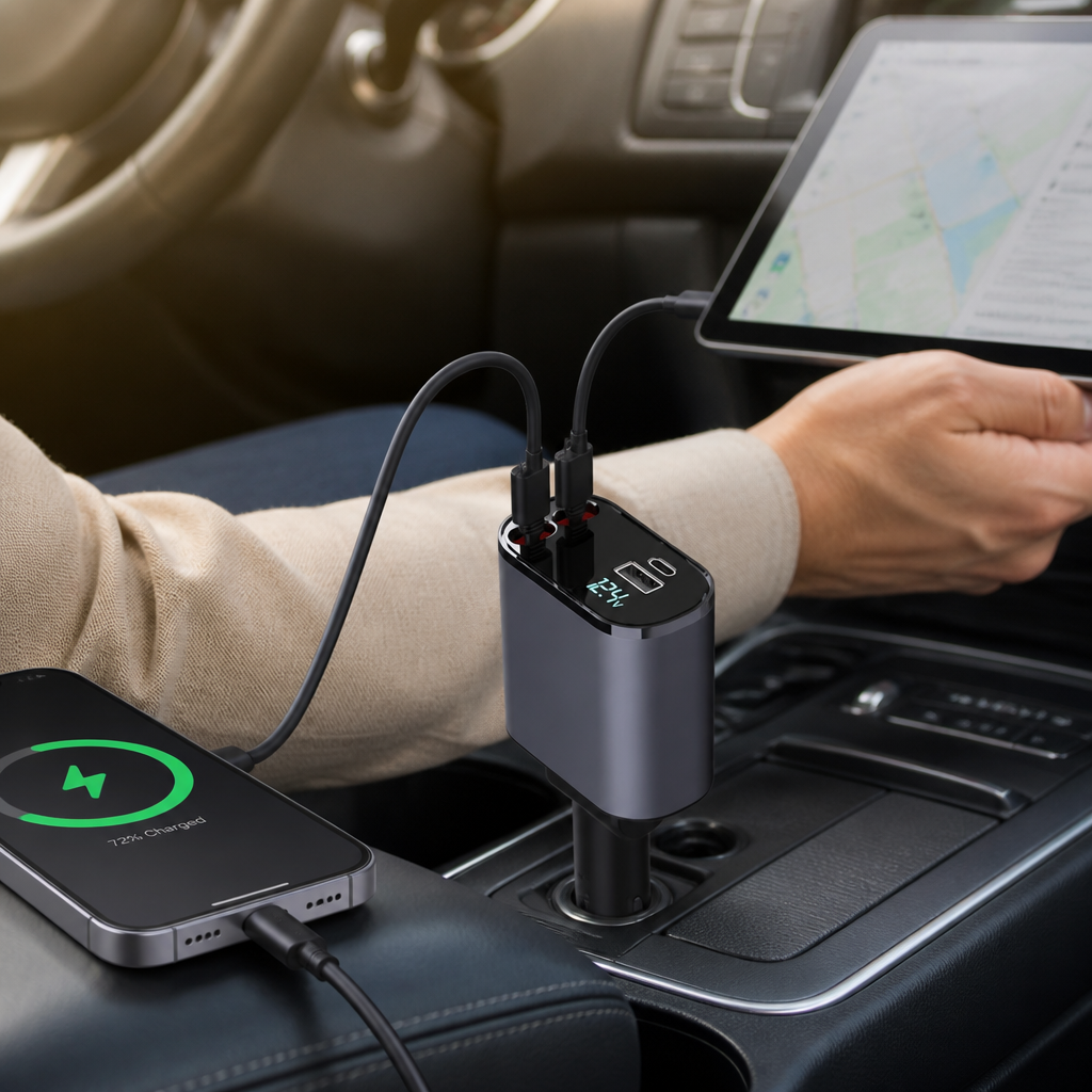 Retractable Lightning & USB-C Car Charger (Dual)