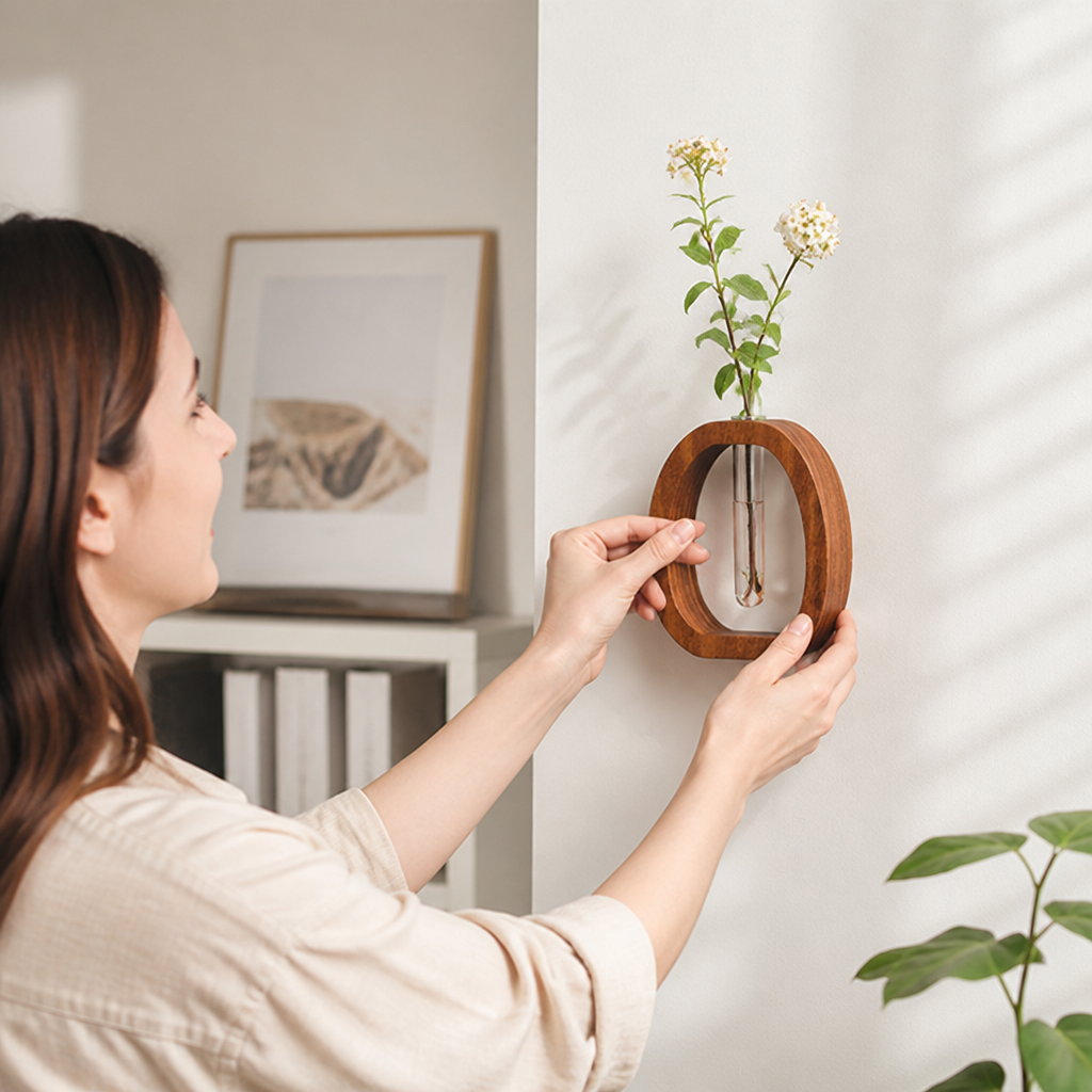 Wood & Glass Wall Vase (Detachable Tube)